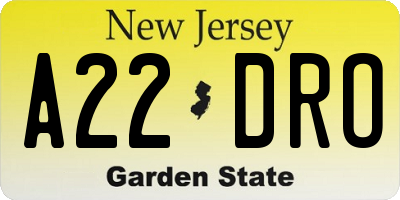 NJ license plate A22DRO