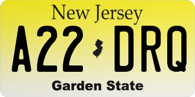NJ license plate A22DRQ