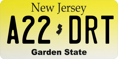 NJ license plate A22DRT