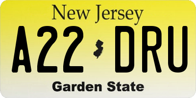 NJ license plate A22DRU