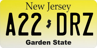 NJ license plate A22DRZ