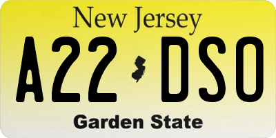 NJ license plate A22DSO