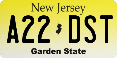 NJ license plate A22DST