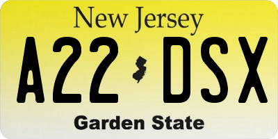 NJ license plate A22DSX