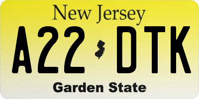 NJ license plate A22DTK