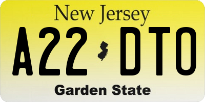 NJ license plate A22DTO