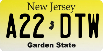 NJ license plate A22DTW