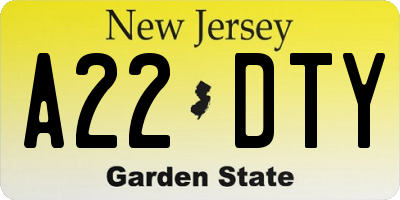 NJ license plate A22DTY