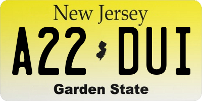 NJ license plate A22DUI