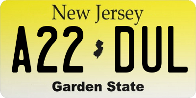 NJ license plate A22DUL