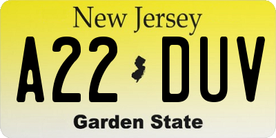 NJ license plate A22DUV