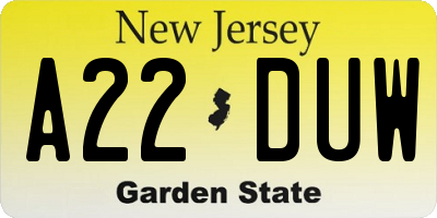 NJ license plate A22DUW
