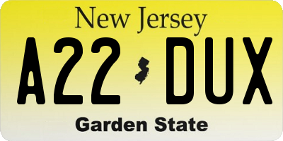 NJ license plate A22DUX