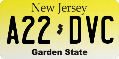 NJ license plate A22DVC