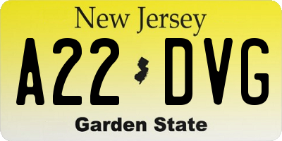 NJ license plate A22DVG