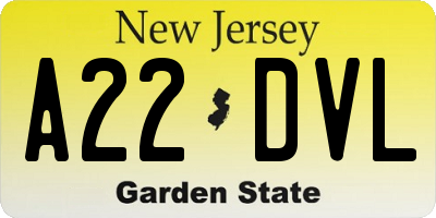 NJ license plate A22DVL