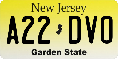 NJ license plate A22DVO
