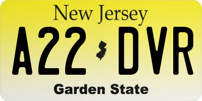 NJ license plate A22DVR