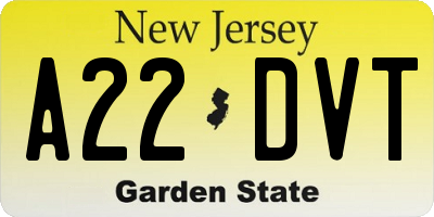 NJ license plate A22DVT