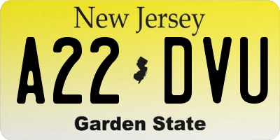 NJ license plate A22DVU