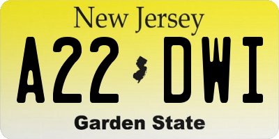 NJ license plate A22DWI