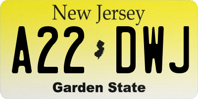 NJ license plate A22DWJ