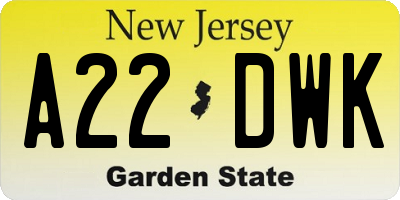 NJ license plate A22DWK