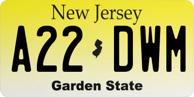 NJ license plate A22DWM