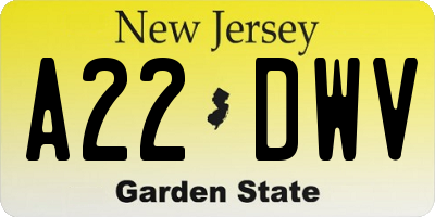 NJ license plate A22DWV