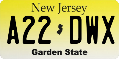 NJ license plate A22DWX