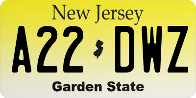NJ license plate A22DWZ