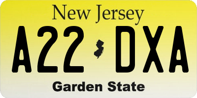NJ license plate A22DXA