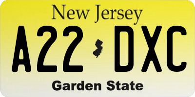 NJ license plate A22DXC