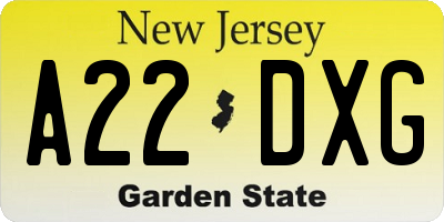 NJ license plate A22DXG