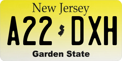 NJ license plate A22DXH