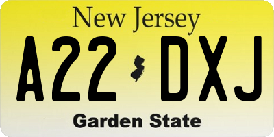 NJ license plate A22DXJ