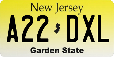 NJ license plate A22DXL