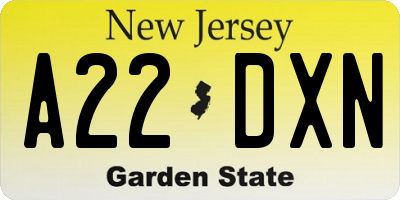 NJ license plate A22DXN