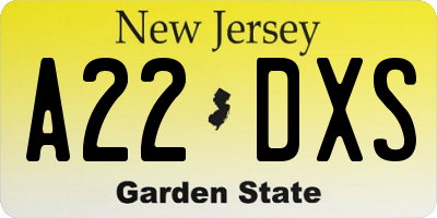 NJ license plate A22DXS