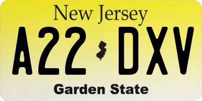 NJ license plate A22DXV