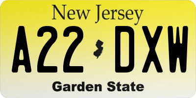 NJ license plate A22DXW