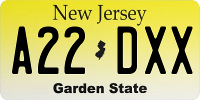 NJ license plate A22DXX