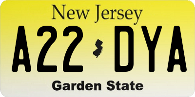 NJ license plate A22DYA