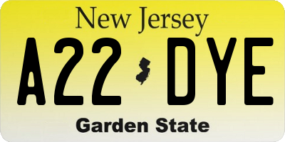 NJ license plate A22DYE