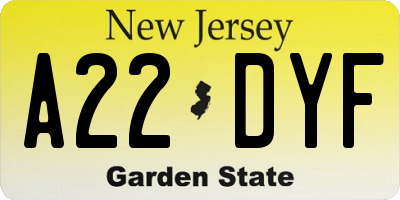 NJ license plate A22DYF