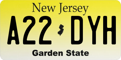 NJ license plate A22DYH
