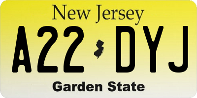 NJ license plate A22DYJ