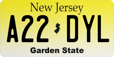 NJ license plate A22DYL
