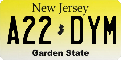 NJ license plate A22DYM