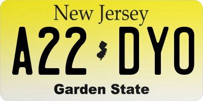 NJ license plate A22DYO